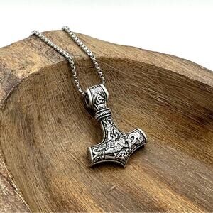 Viking Nordic Hammer Celtic Knot Pendant 2 Sided Ragnar with Chain